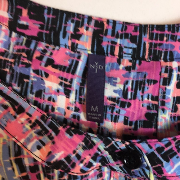 NYDJ Womens Top Button Front Pink Periwinkle Blue Abstract 3/4 Sleeve Sz M - Picture 3 of 8